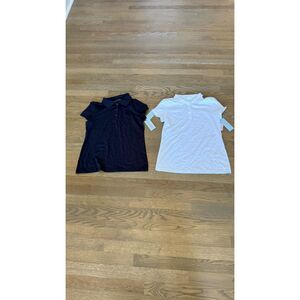 Girls' Pair Navy Blue & White Short Sleeve Jersey Uniform Polo Shirts, XL